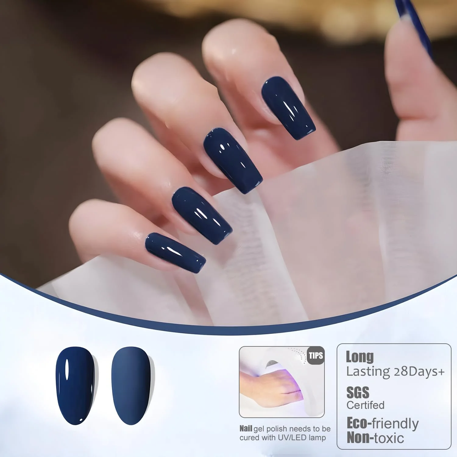 Гель-лак Vishine 16 мл, напівперманентний, темно-синій L379 Midnight Navy, фото №4