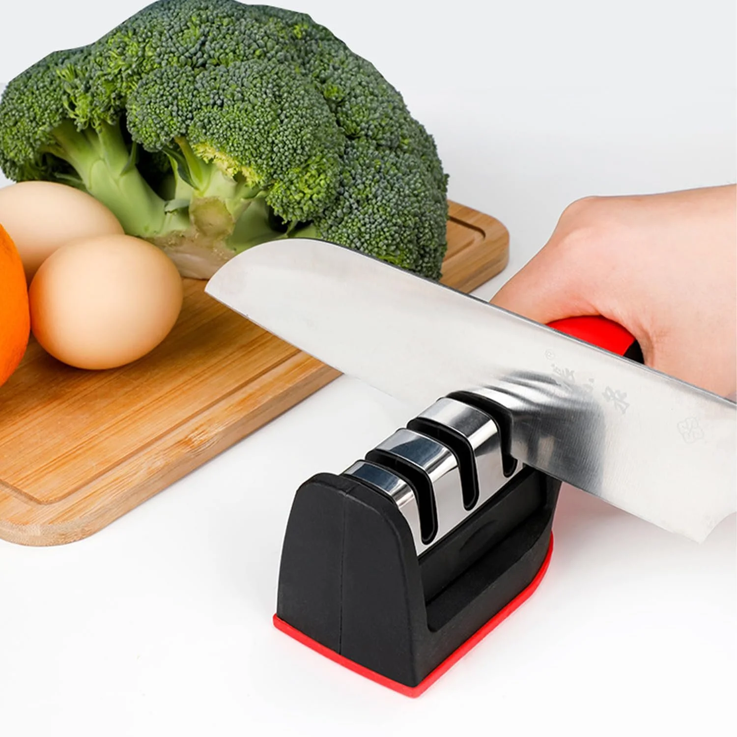 Точило для ножів набір 2 шт. ручне 3/4-рівневе Чорний та червоний, фото №6