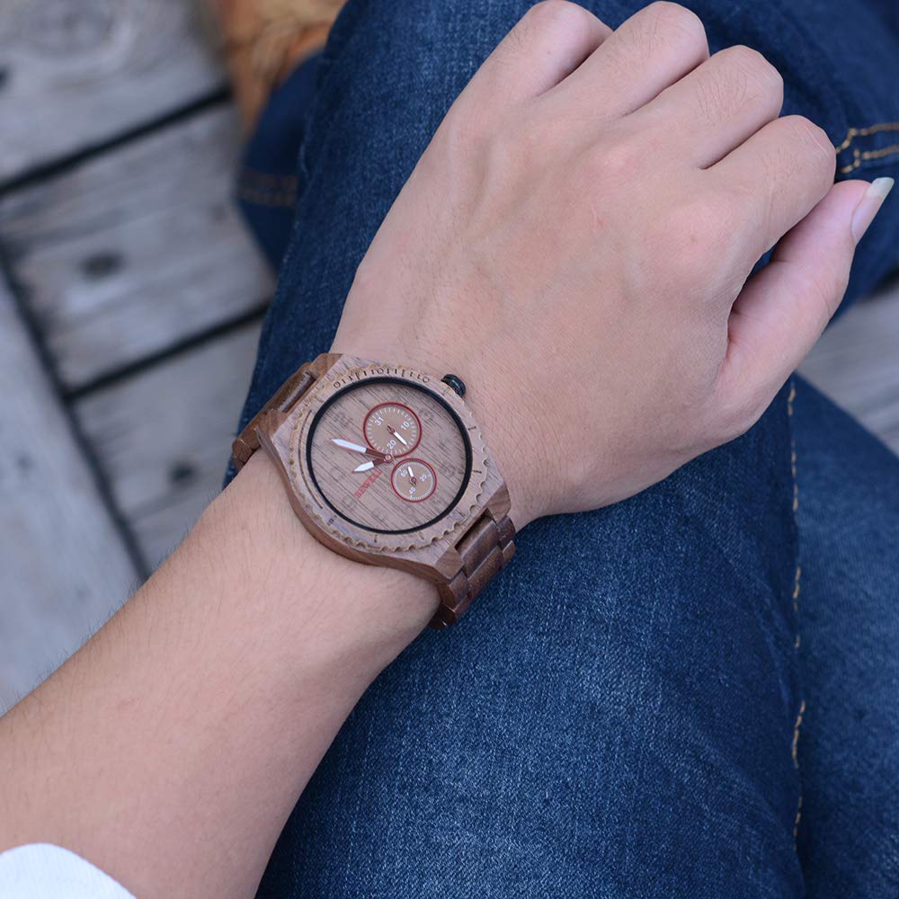 Мужские часы BEWELL Деревянные Аналоговые Японский кварцевый механизм с деревянным ремешком W154A, фото №5