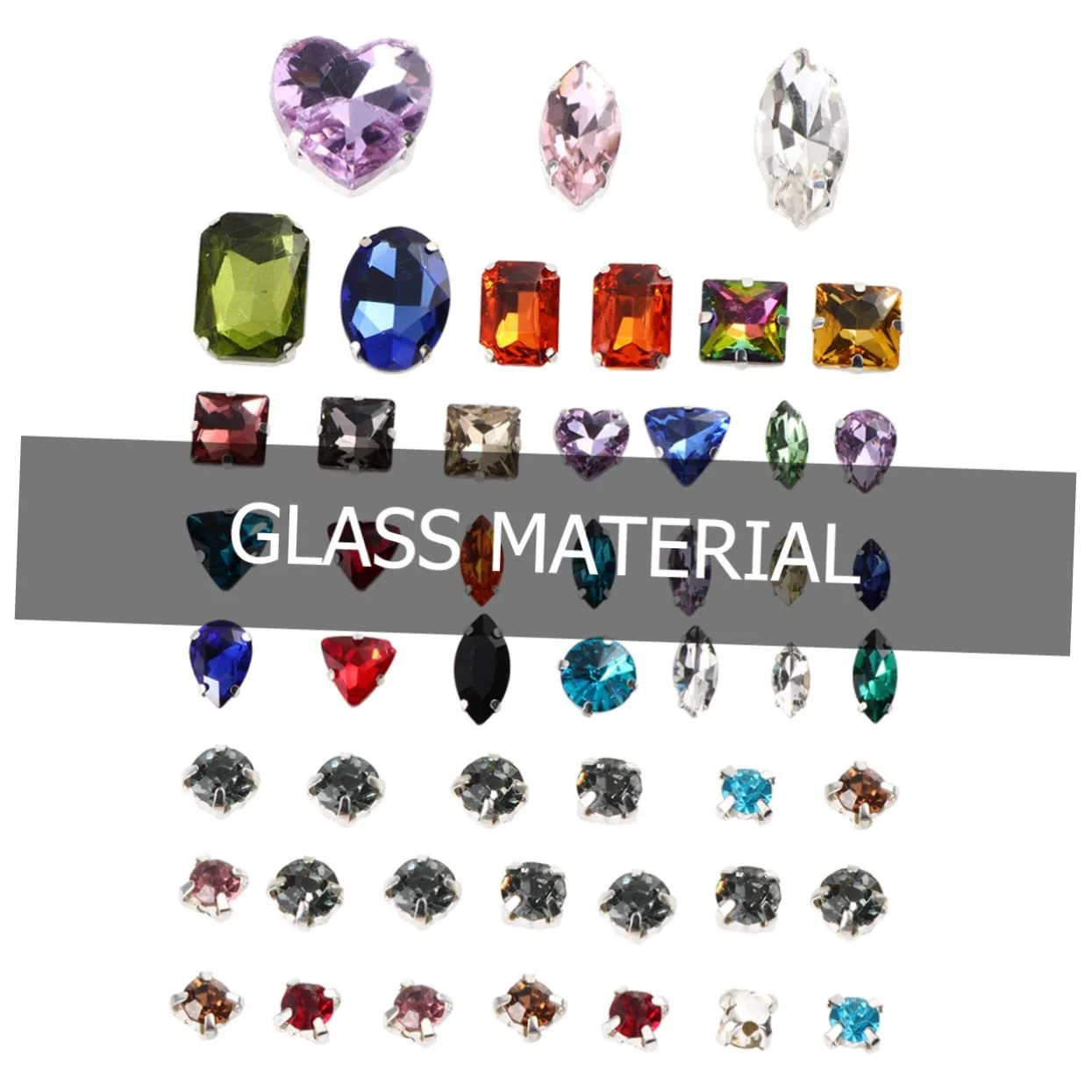 Кристали Lurrose 50 шт, блискучі, різнокольорові, краплеподібні, срібна пласка основа, фото №3