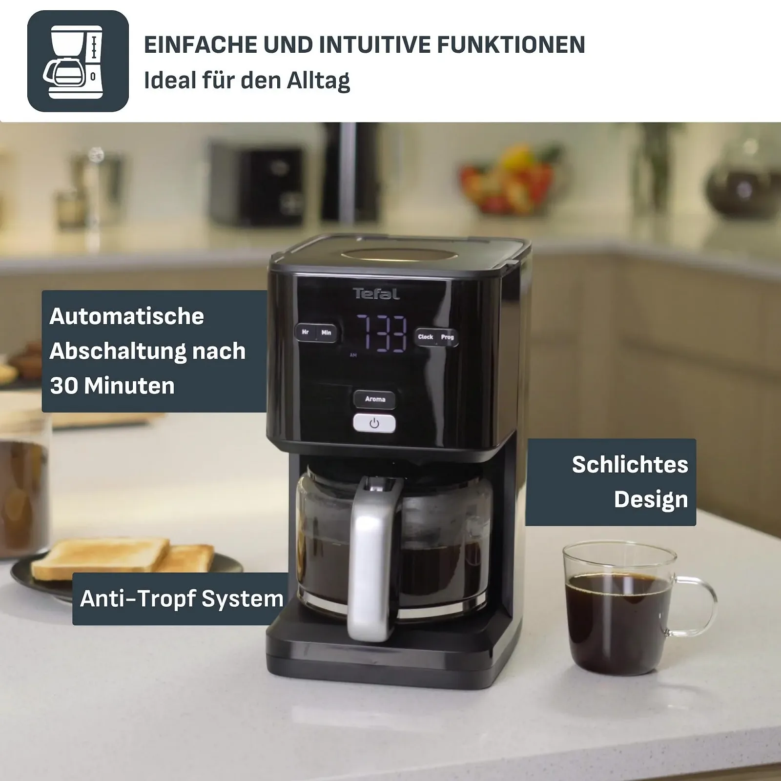 Кофеварка Tefal CM600810 Smart'n Light, 24-часовой программируемый фильтр, емкость 1,25 л., фото №5