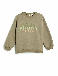 Світшот Koton для дівчат з довгими рукавами, круглим вирізом та принтом, з начосом всередині - Фото 1