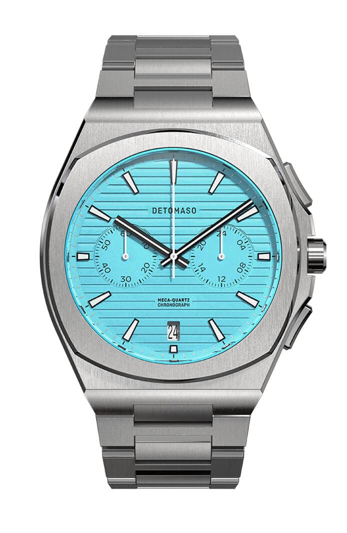 Часы Мужские DeTomaso Voltre Chrono First Edition Minty Blue Turquoise Аналоговые Кварцевые Серебристые с Браслетом, фото №1 Часы Мужские DeTomaso Voltre Chrono First Edition Minty Blue Turquoise Аналоговые Кварцевые Серебристые с Браслетом, фото №1