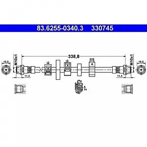 Тормозной шланг ATE 83.6255-0340.3 для VAG, передний мост справа - Фото 1