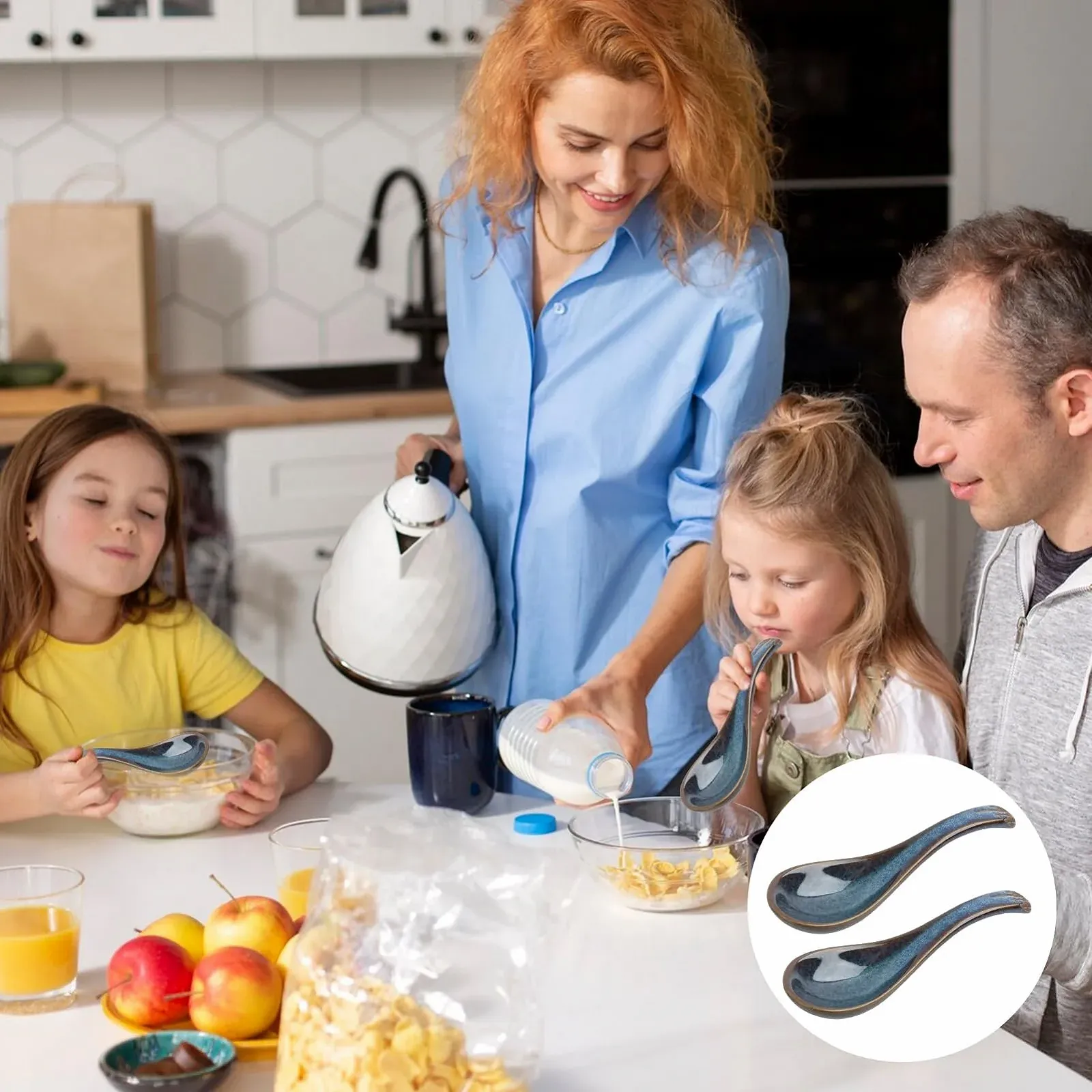 Ложка Супова керамічна в японському стилі Синя, Ретро, з короткою ручкою 2 шт, фото №5 Ложка Супова керамічна в японському стилі Синя, Ретро, з короткою ручкою 2 шт, фото №5