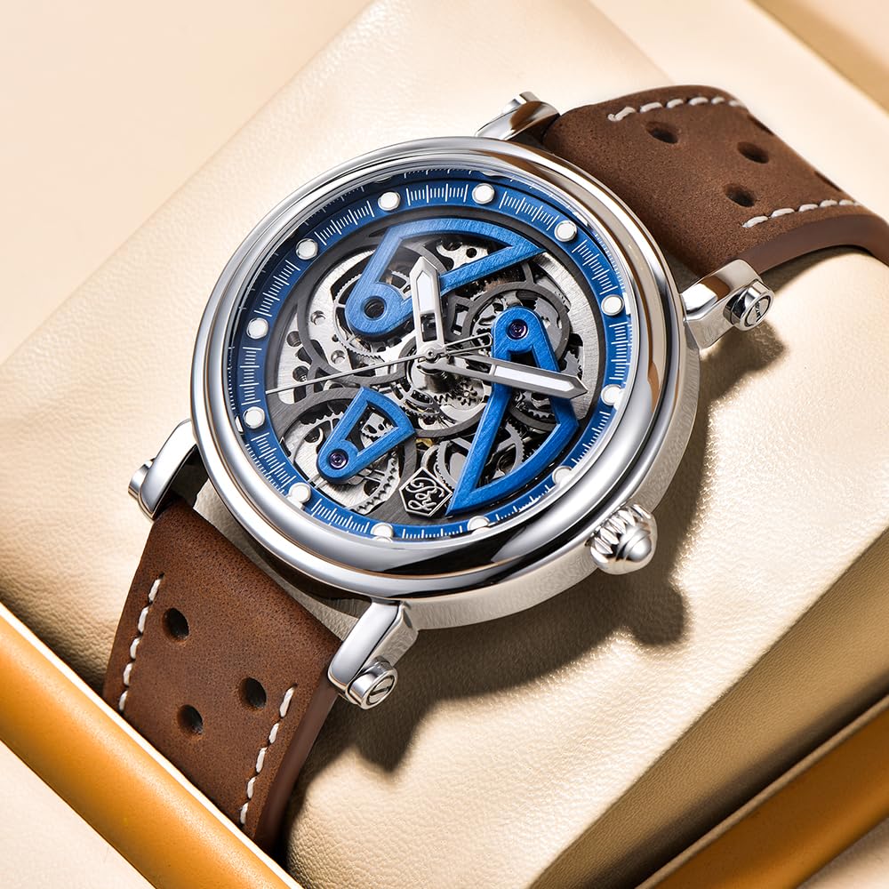 Годинники Benyar Чоловічі Skeleton Автоматичні Механічні з Шкіряним Ремінцем Класичний Ретро, фото №5