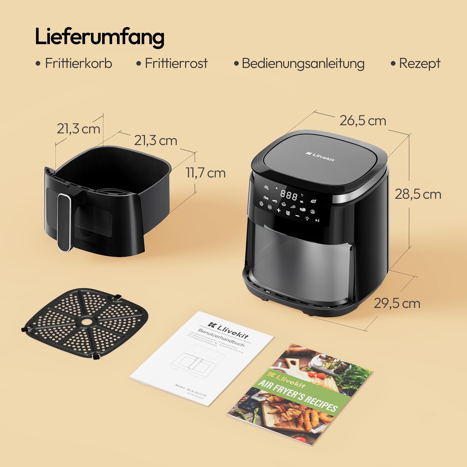 Мультипечь LLIVEKIT XXL 5.5 L 1250 W 8-в-1 с оглядовым окном и подсветкой Black, фото №9