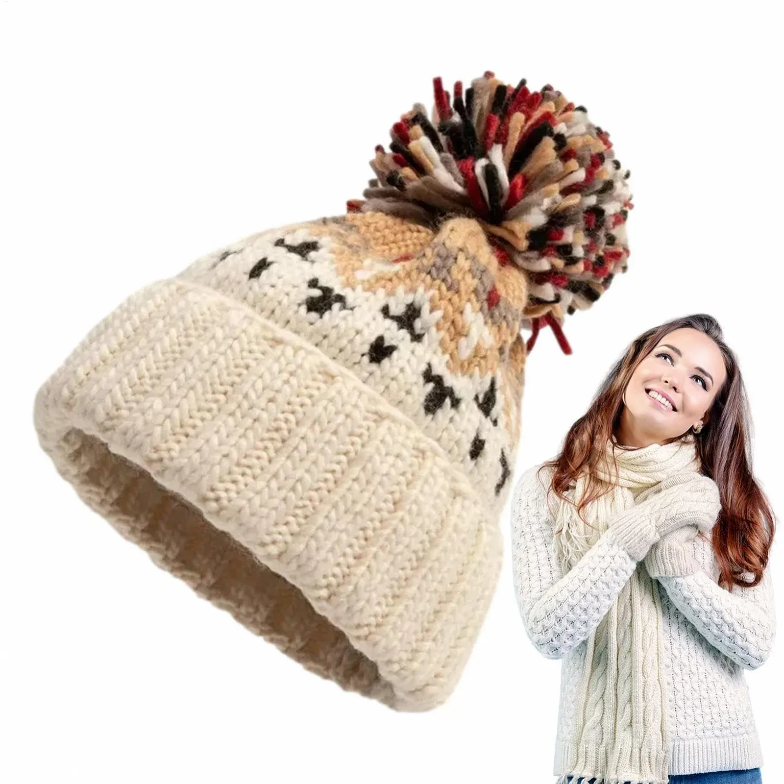 Різнокольорова шапка з помпоном Зимова шапка з помпоном, фото №3 Різнокольорова шапка з помпоном Зимова шапка з помпоном, фото №3