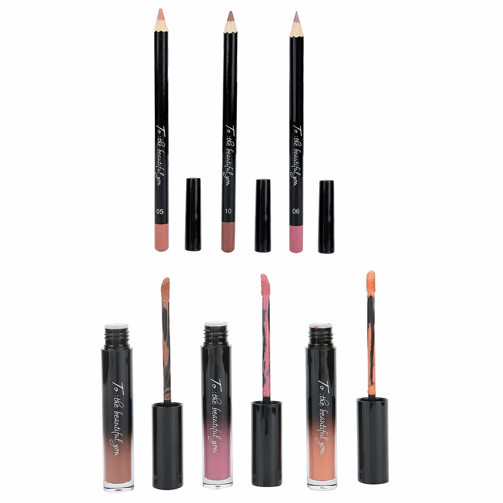 Набір блисків для губ та олівців для губ 6 шт, фото №4