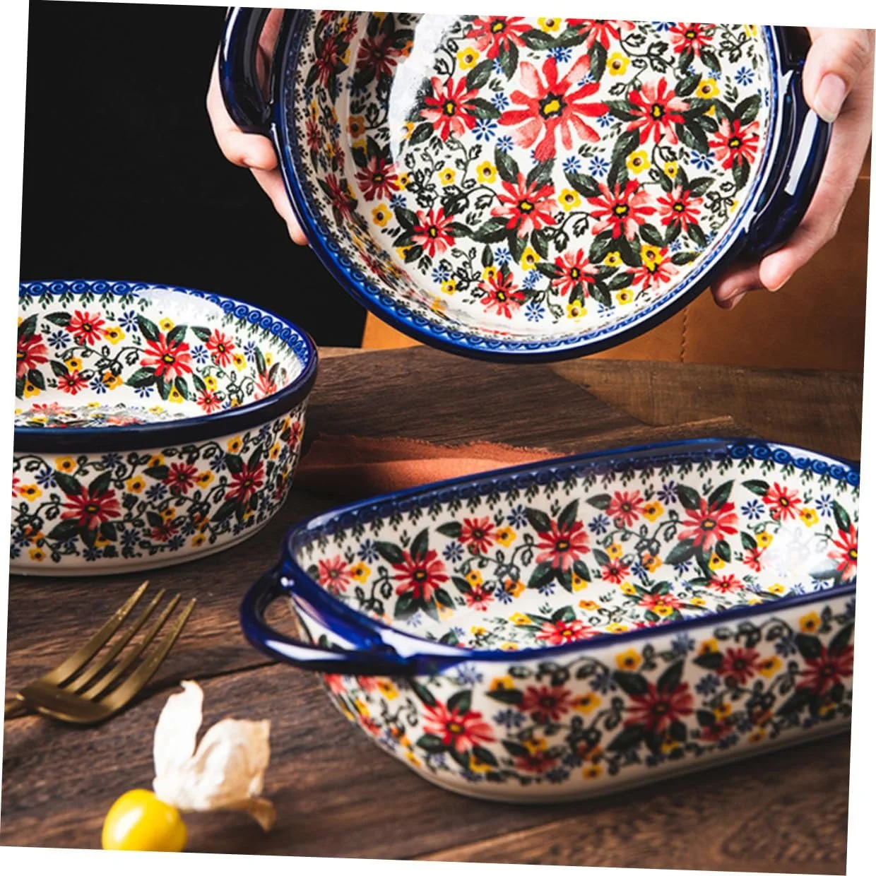 Форма для запекания DECHOUS Прямоугольная керамическая с ручками термостойкая, фото №3