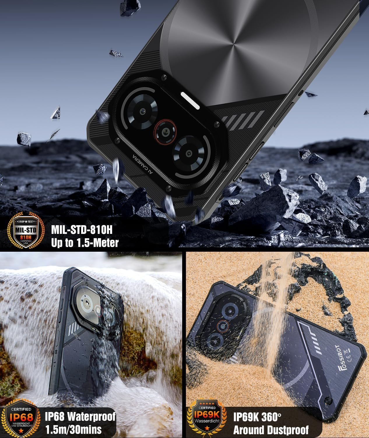 Смартфон FOSSiBOT F114 Rugged 6.67 дюйма Android 15 50MP + 8MP 12GB RAM + 128GB/1TB ROM IP68/IP69K NFC OTG, фото №6 Смартфон FOSSiBOT F114 Rugged 6.67 дюйма Android 15 50MP + 8MP 12GB RAM + 128GB/1TB ROM IP68/IP69K NFC OTG, фото №6
