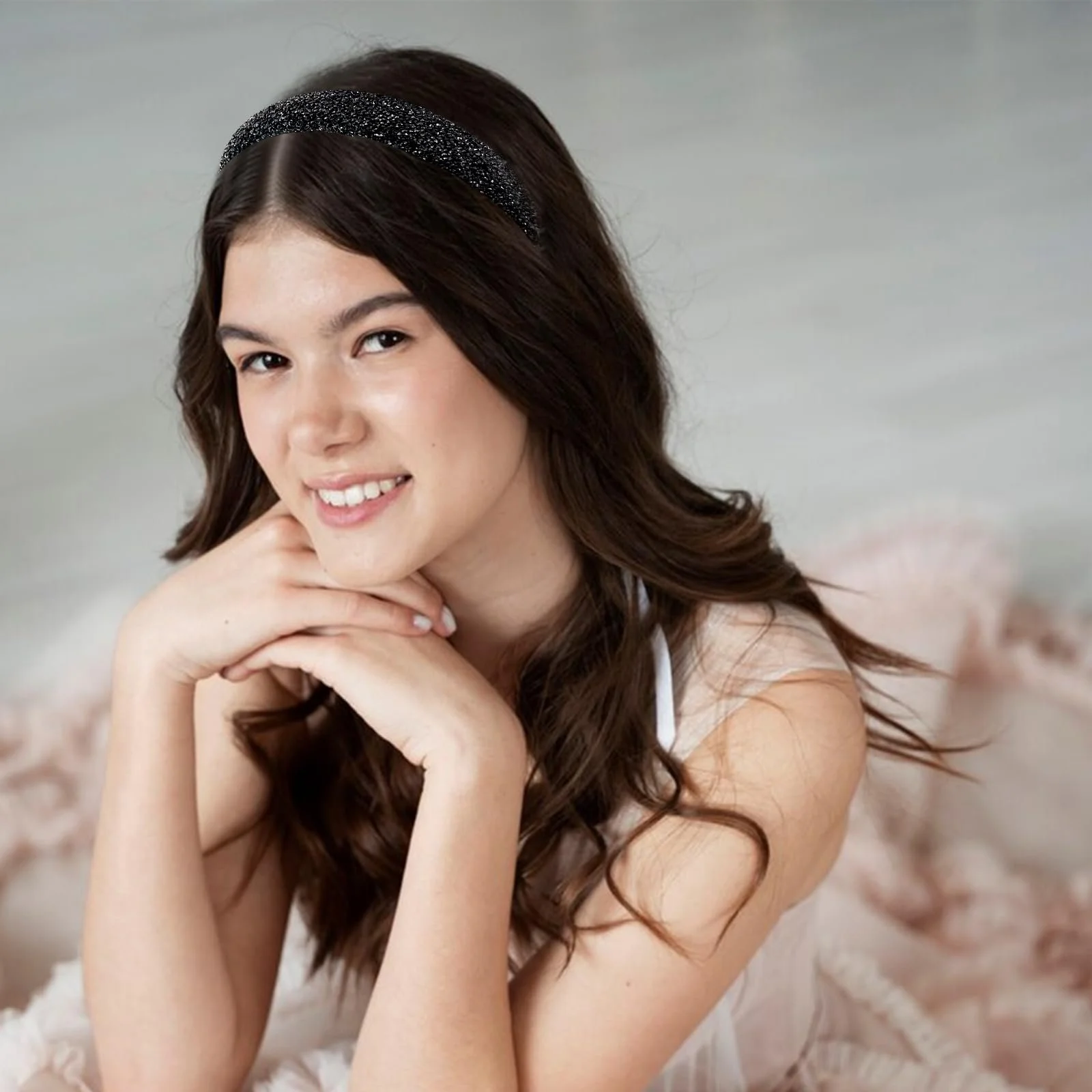 Жіночий широкий обруч для волосся з блискітками та стразами, фото №5 Жіночий широкий обруч для волосся з блискітками та стразами, фото №5