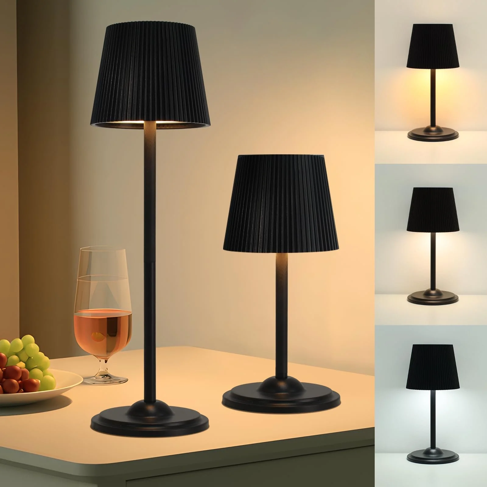 Настільна лампа VKH LED бездротова сенсорна димер 3 тони хвилястий дизайн сучасна чорна, фото №1