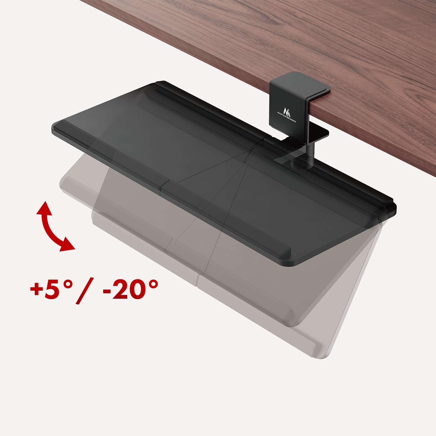 Тримач для клавіатури Maclean MC108 B, регульований, з ручкою, під стіл, з підставкою для зап'ястя та шухлядою, кріплення на затискачі, ергономічний, чорний, фото №7