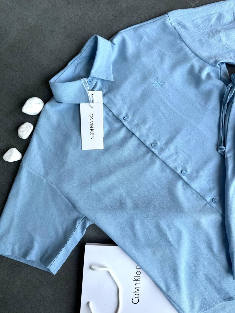 Чоловічий костюм-двійка з льону Calvin Klein блакитний, фото №5 Чоловічий костюм-двійка з льону Calvin Klein блакитний, фото №5