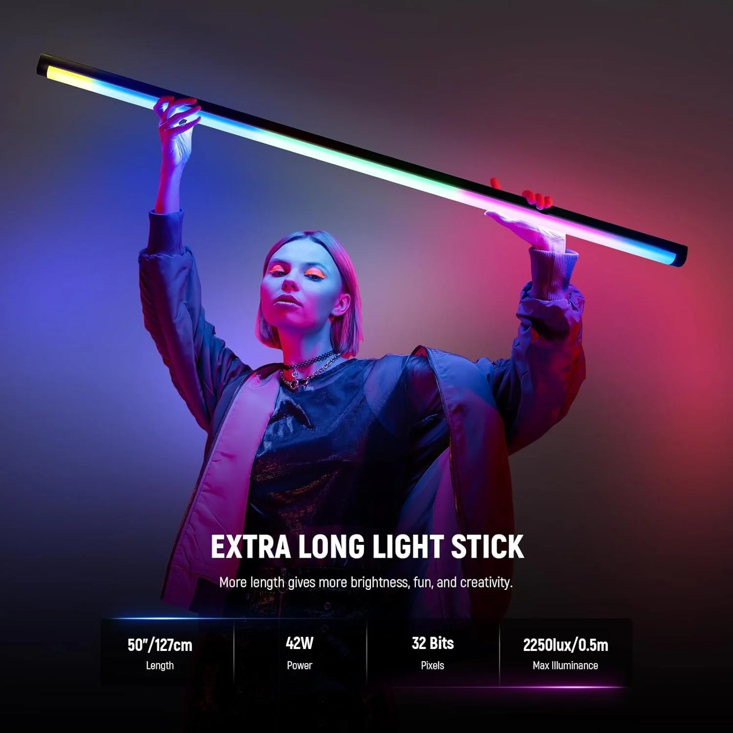 LED лампа-стік NEEWER TL120C RGB 42 Вт Чорний (2A42BD), фото №2