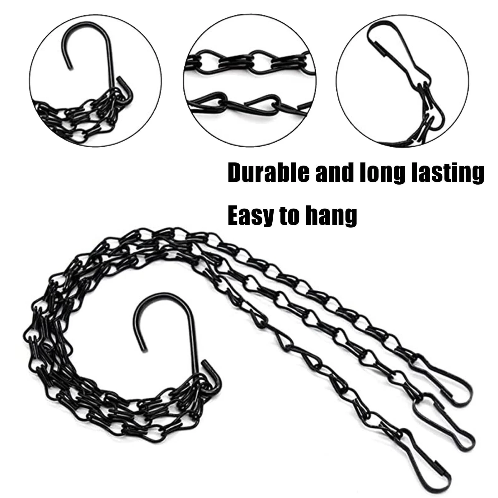 Ланцюги для підвісних кошиків YNR 4 шт. Металеві з S-подібними гачками Чорні, фото №2