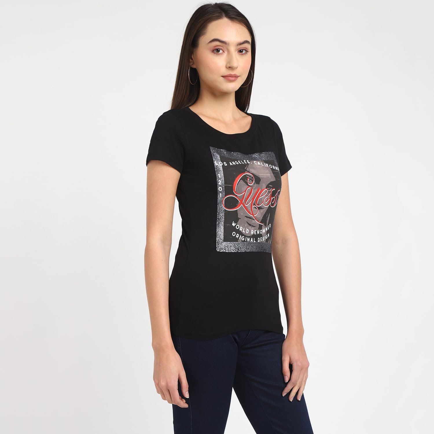 Жіноча футболка GUESS - Short Sleeve Crew Neck ADV Tee - Чорна - S, фото №3