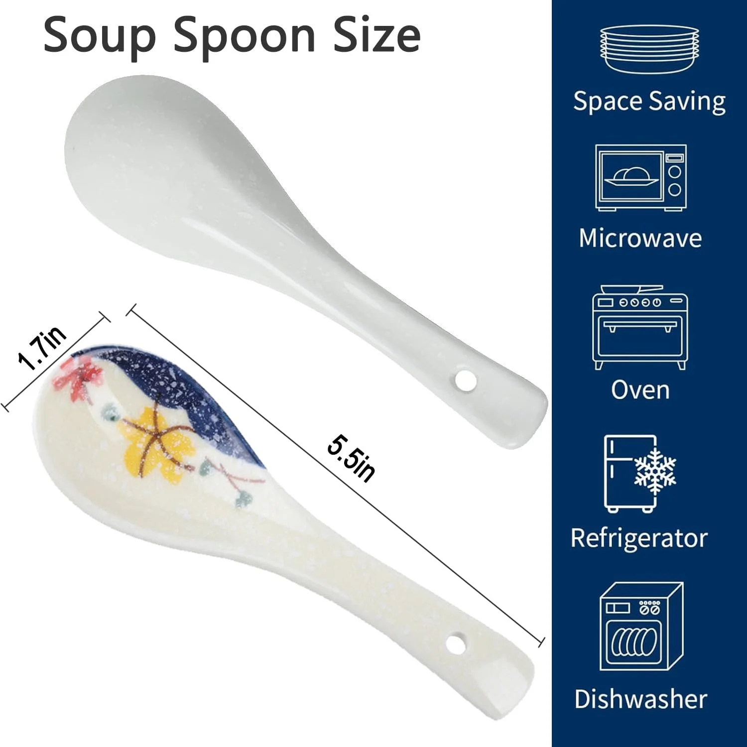 Ложка супова (набір 6 шт.) Ceramic Chinese Soup Spoon в японському стилі для супу, пельменів, фо, вонтонів, місо, фото №2