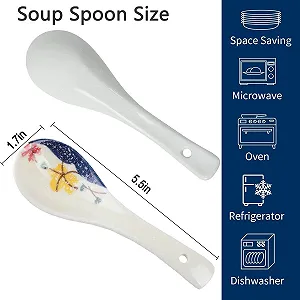 Ложка суповая (набор 6 шт) Ceramic Chinese Soup Spoon в японском стиле для супа, пельменей, фо, вонтонов, мисо synthetic.ua - Фото 1