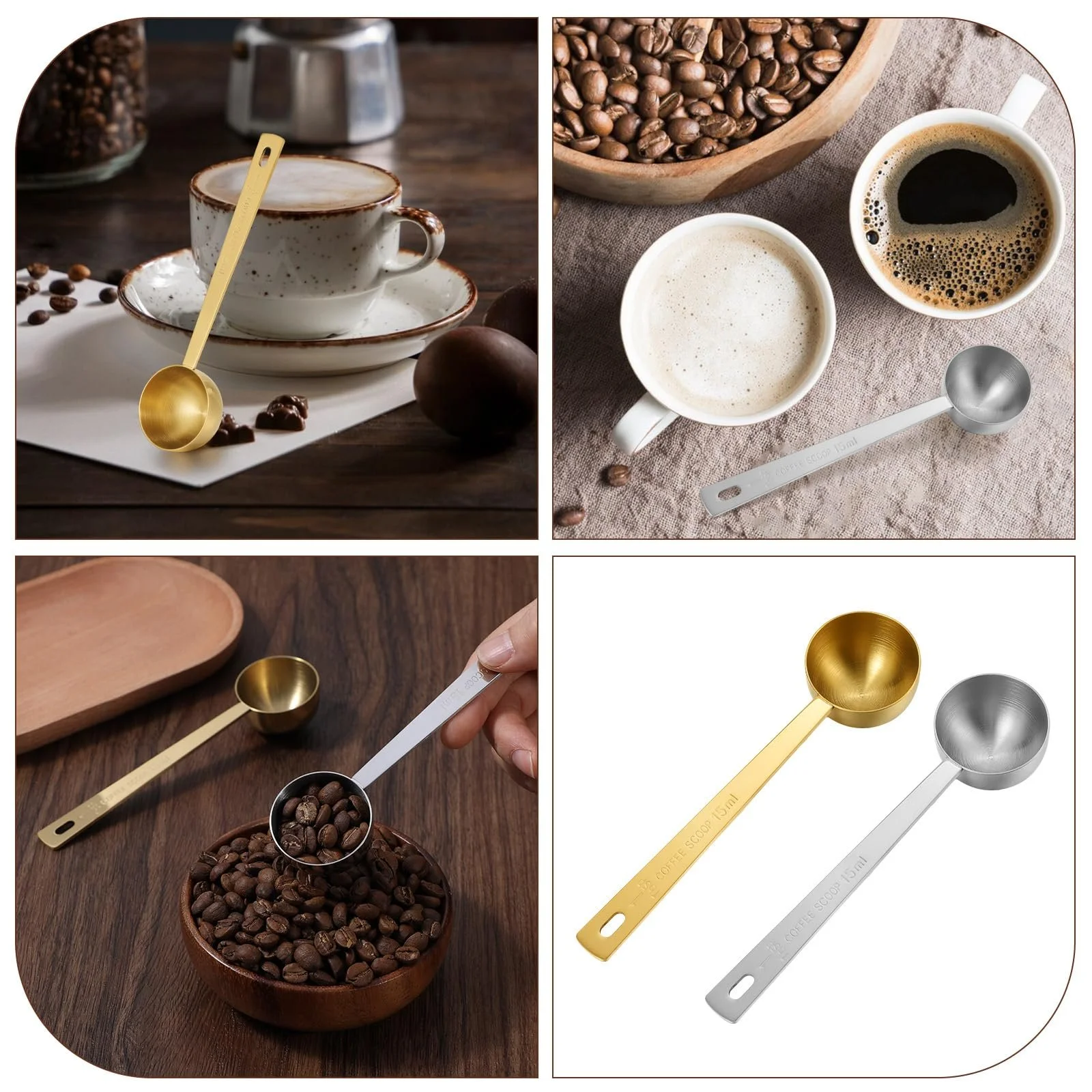 Ложка кавова Nogeqi 15 мл, нержавіюча сталь, срібна, золота, набір 2 шт, фото №4