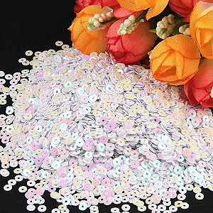 Блестки DIY 3 мм, 4 мм, 5 мм, 6 мм, AB-покрытие, плоские круглые AB-белые - 3 мм, 6000 штук, 20 грамм - Фото 1