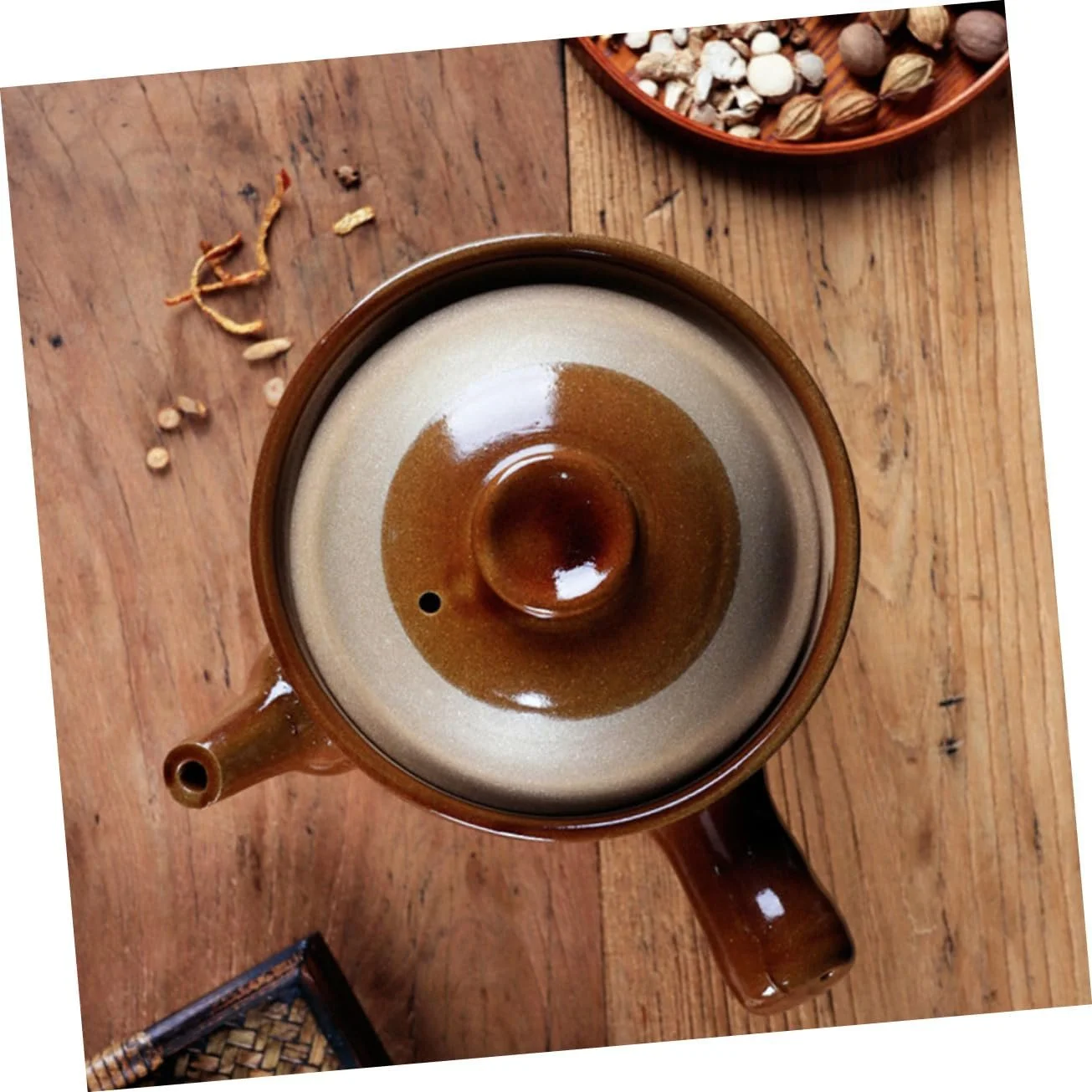 Кастрюля керамическая Малая с носиком и теплоизолирующей ручкой, термостойкая, фото №7