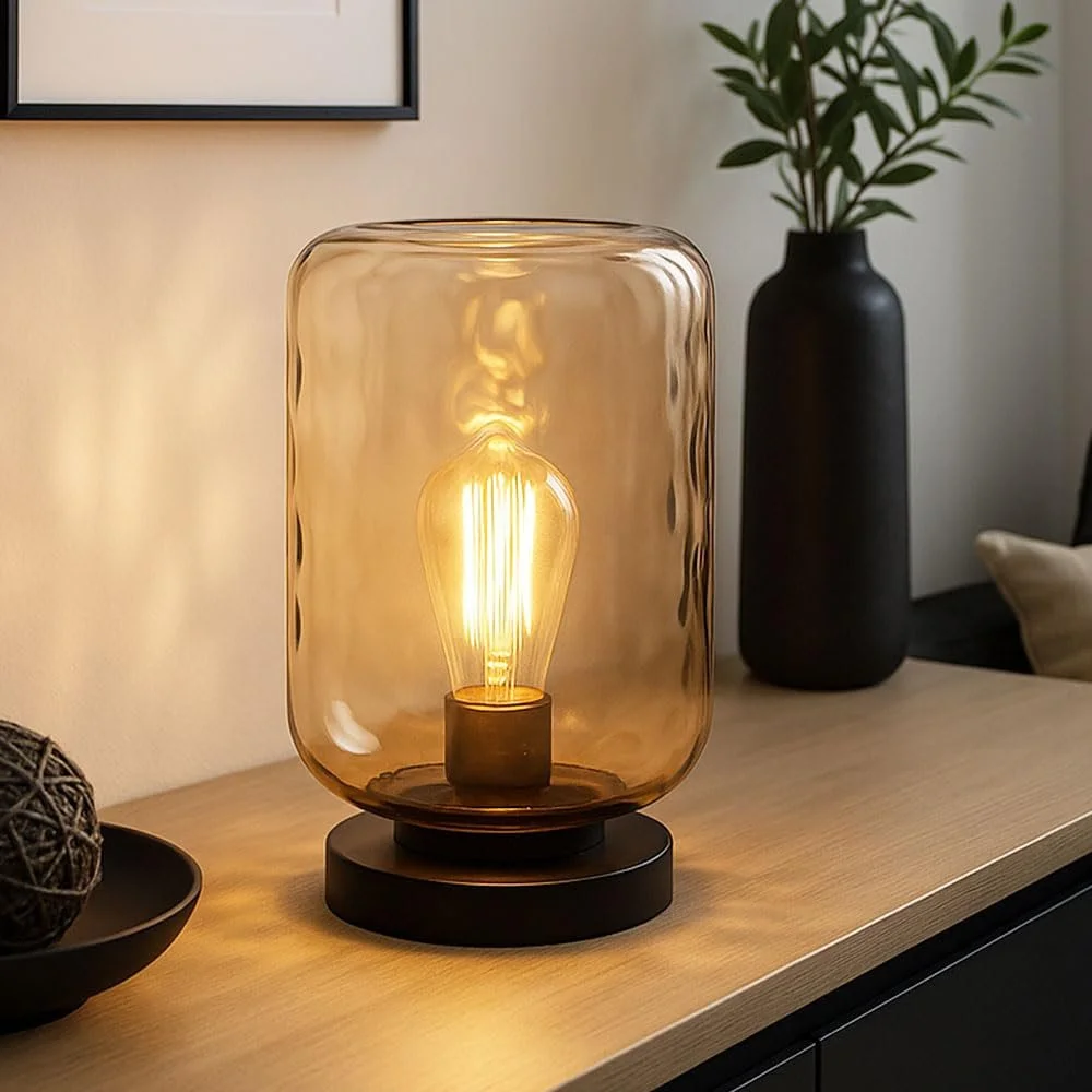 Настольная лампа GLOBO Retro Стекло Янтарный Прозрачный Черный 1x E27 19 x 32.5 см, фото №2