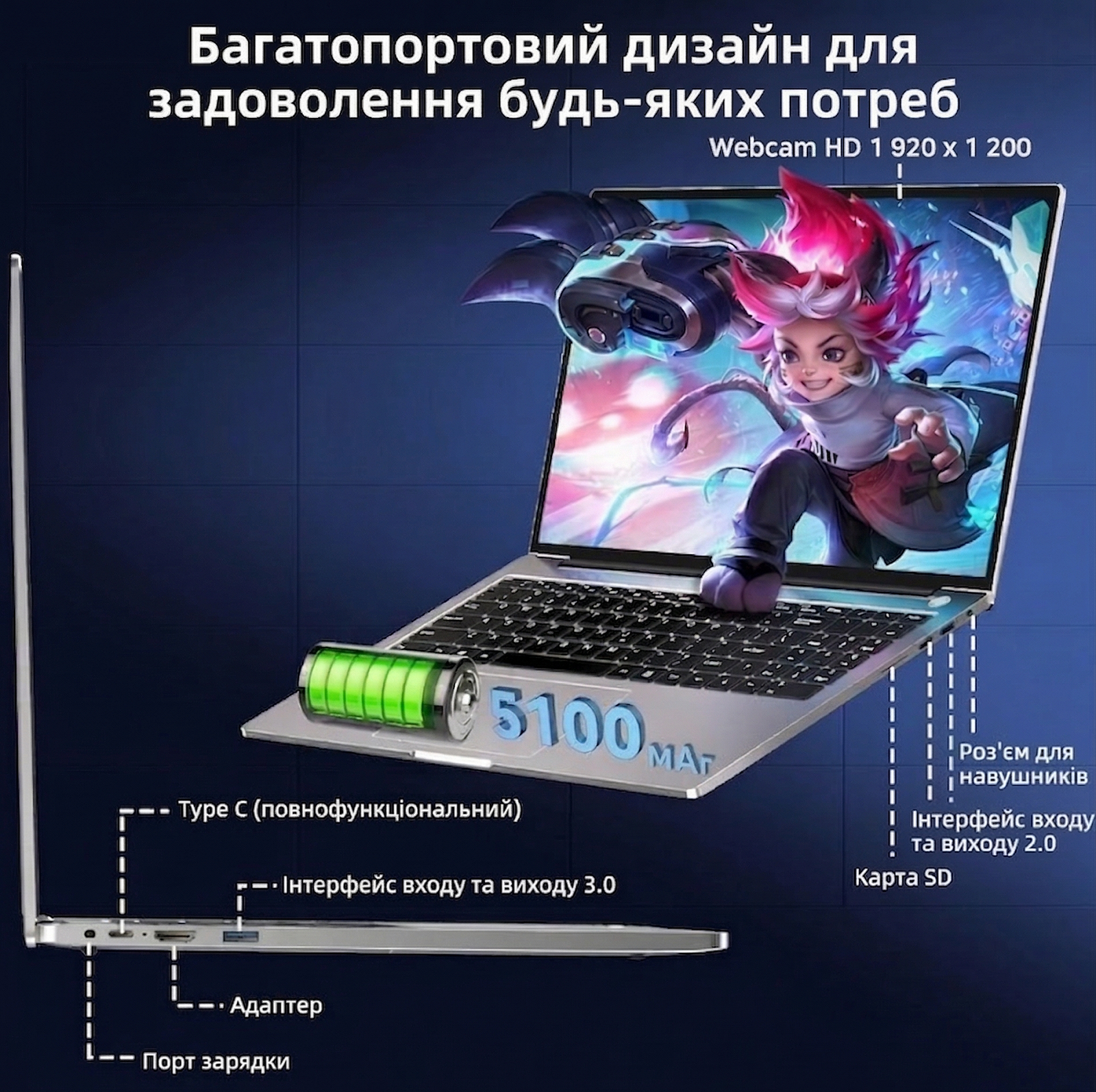 Ноутбук 14'' BVATE B9 Intel Core i3-1000NG4 16GB SSD 512GB Win11 Алюминиевой корпус (UKR), фото №3
