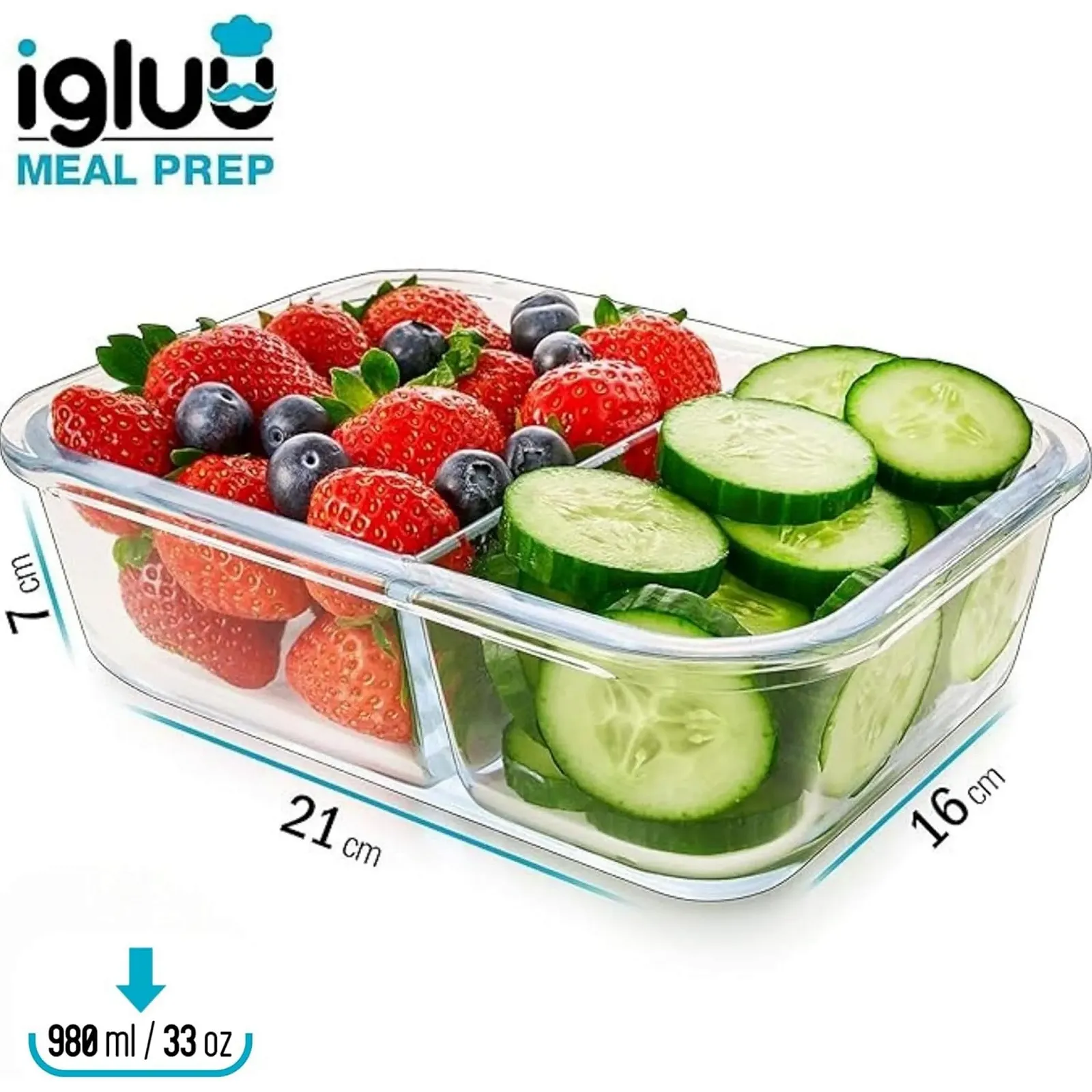 Стеклянные контейнеры для еды Igluu 980 ml 3 шт. 2 отделения, фото №3 Стеклянные контейнеры для еды Igluu 980 ml 3 шт. 2 отделения, фото №3