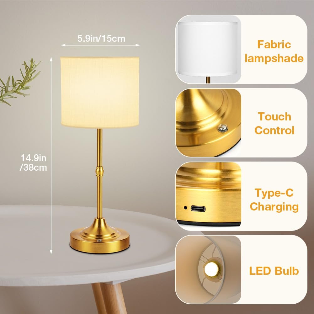 Настільна лампа Vicloon LED Бездротова 5200 mAh USB-C Латунь, фото №3