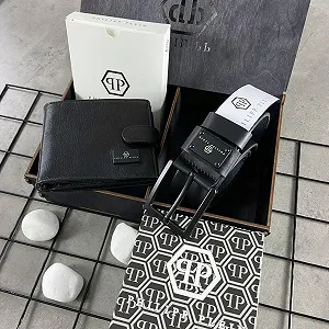 Оригінальний подарунок для чоловіка набір ремінь і гаманець із шкіри брендовий Philipp Plein synthetic.ua - Фото 1