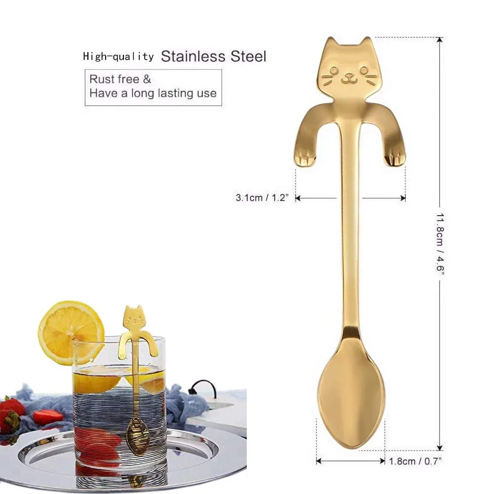 Ложка для кави Котяча форма з нержавіючої сталі Золотий, фото №3