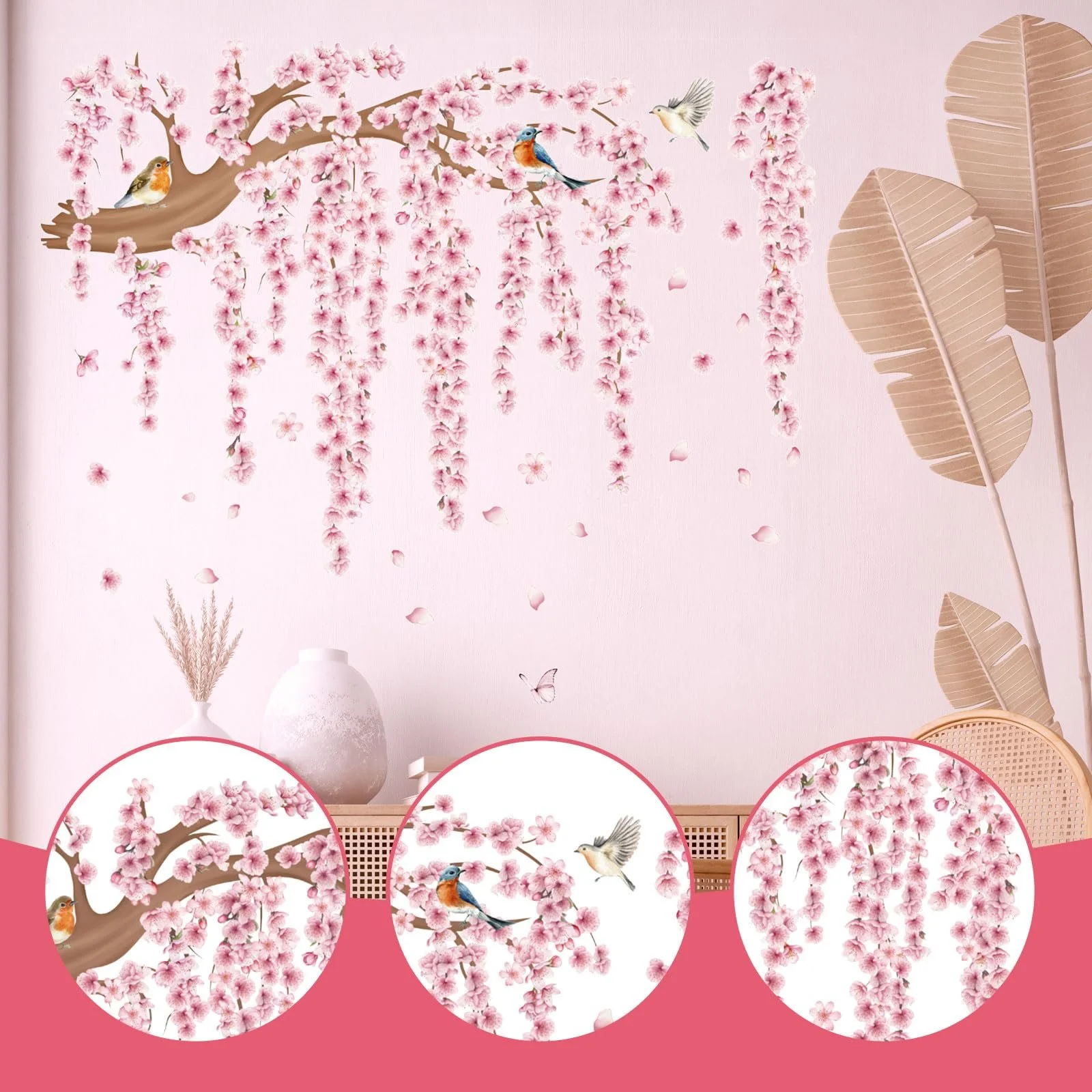Наклейка на стіну Рожева сакура XXL 95 x 122 см Рожевий, фото №5