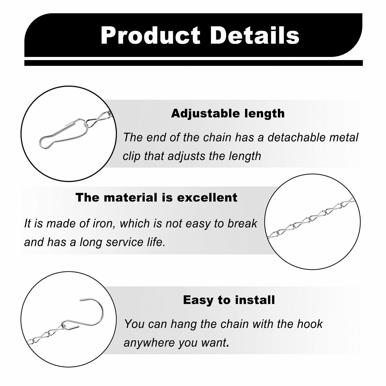 Металлическая цепь для подвешивания 25 см с S-образным крючком и клипсой, фото №3