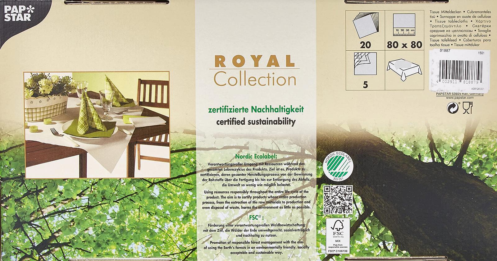 Скатертина Papstar Royal Collection Набір 20 шт. Біла 80 x 80 см, фото №3