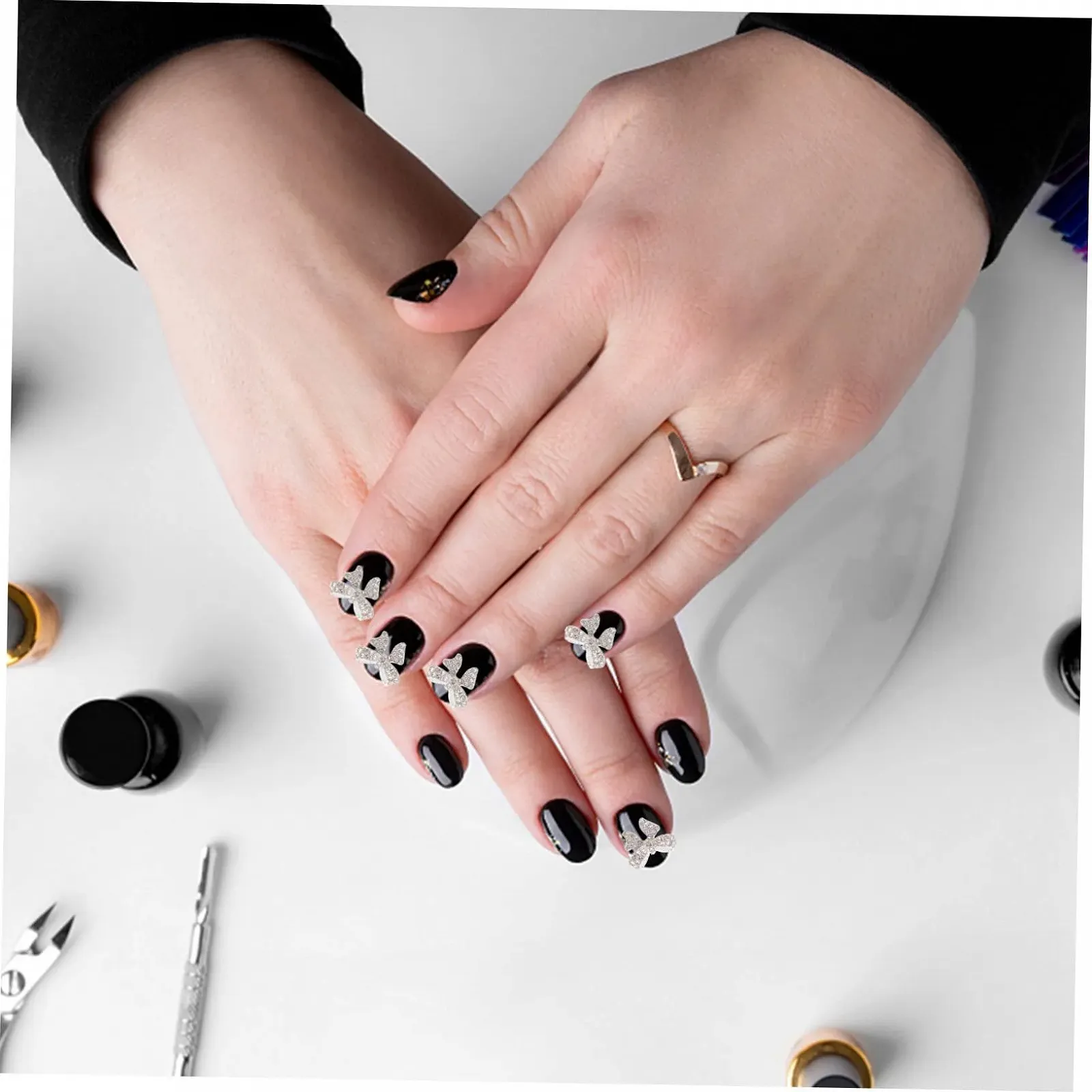 Бантики для ногтей Healeved для дизайна ногтей, 5 шт в упаковке, подвески для ногтей, украшения в виде летучих мышей, блестящие стразы для домашнего использования, фото №9