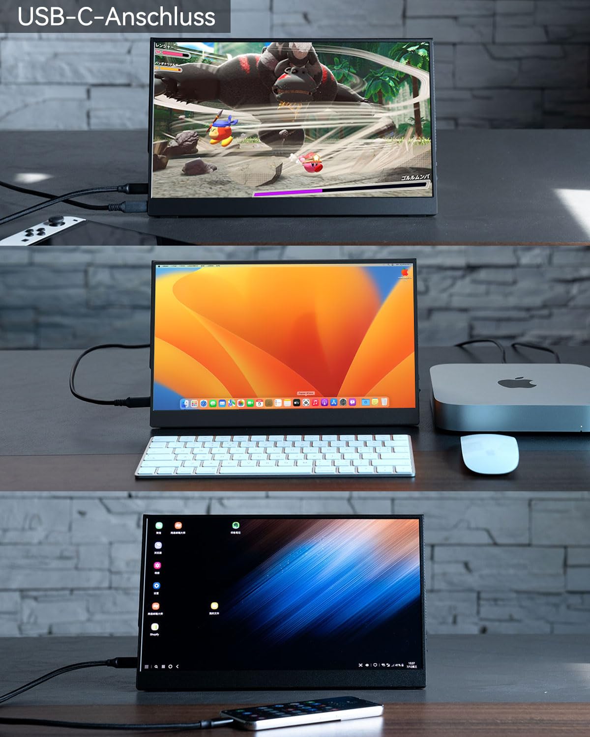 Монітор Intehill F13NA Переносний OLED 13.3 дюйма FHD Екран Час відгуку 1мс Яскраві кольори 10біт 100% DCI-P3 для ноутбука/Mac/PS3/4/5/Samsung Dex, фото №6
