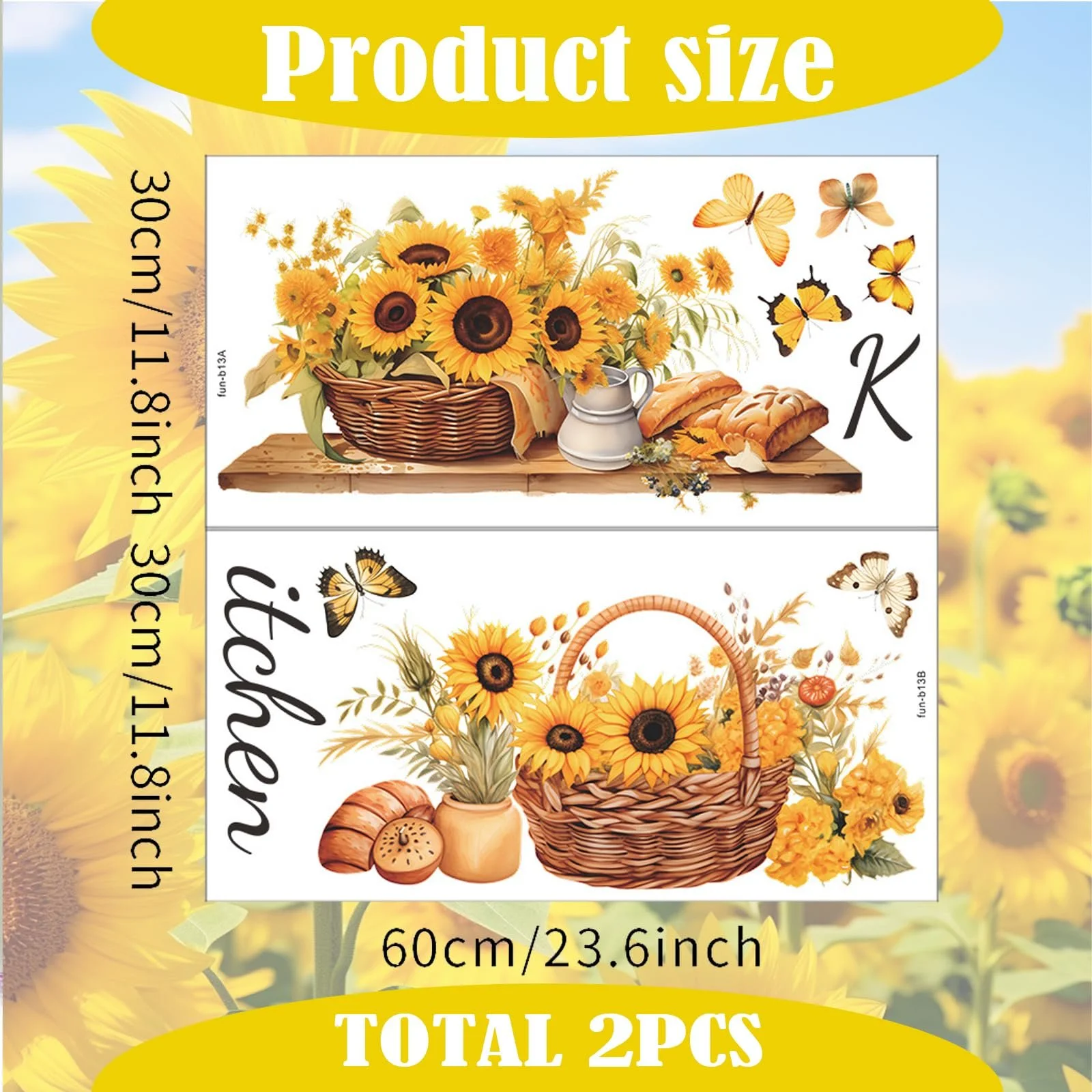 Настінна наклейка Kitchen Sunflowers Самоклеюча 30x60 см 2 шт., фото №2