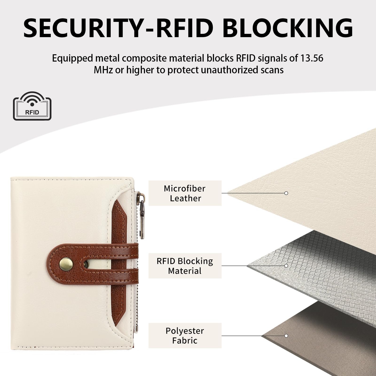 Кошелек GOIACII Маленький RFID-защищенный для женщин, кожаный, большой вместимости с карманом на молнии A03 Бежевый, фото №3