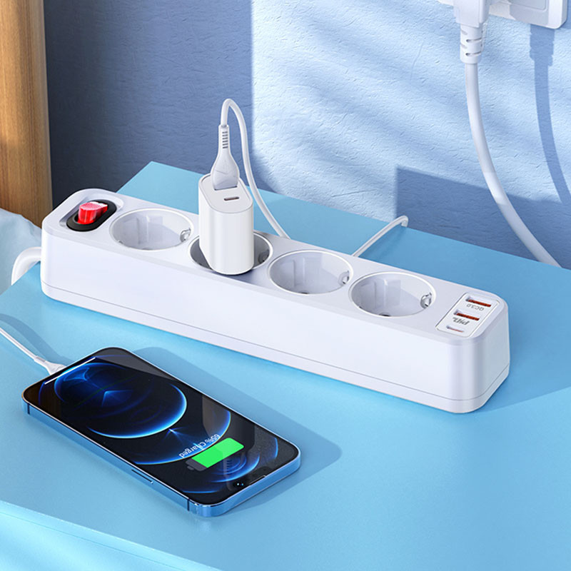Удлинитель Hoco NS1 Aura PD20W (2USB/1Type-C/4xSocket), фото №4 Удлинитель Hoco NS1 Aura PD20W (2USB/1Type-C/4xSocket), фото №4