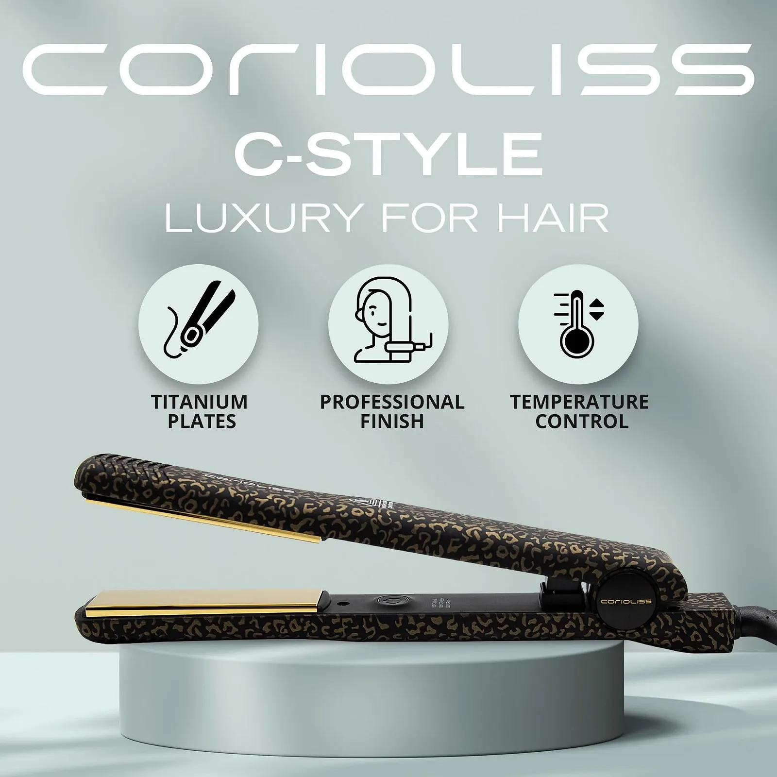 Выпрямитель для волос Corioliss C-Style Titanium Plates 165-220°C Leopard Gold, фото №2 Выпрямитель для волос Corioliss C-Style Titanium Plates 165-220°C Leopard Gold, фото №2