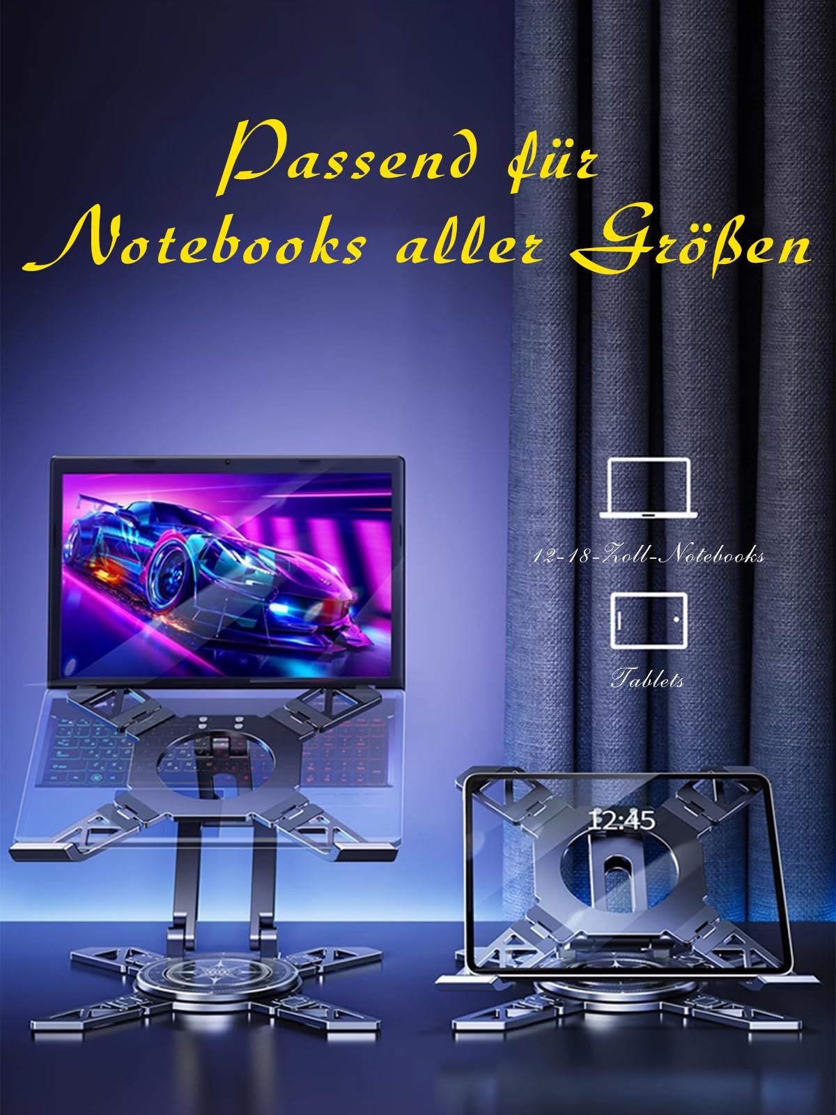Підставка для ноутбука алюмінієва, поворот на 3600, регульована висота, вантажопідйомність 10 кг, для ноутбуків 12-17 дюймів, складна, фото №8