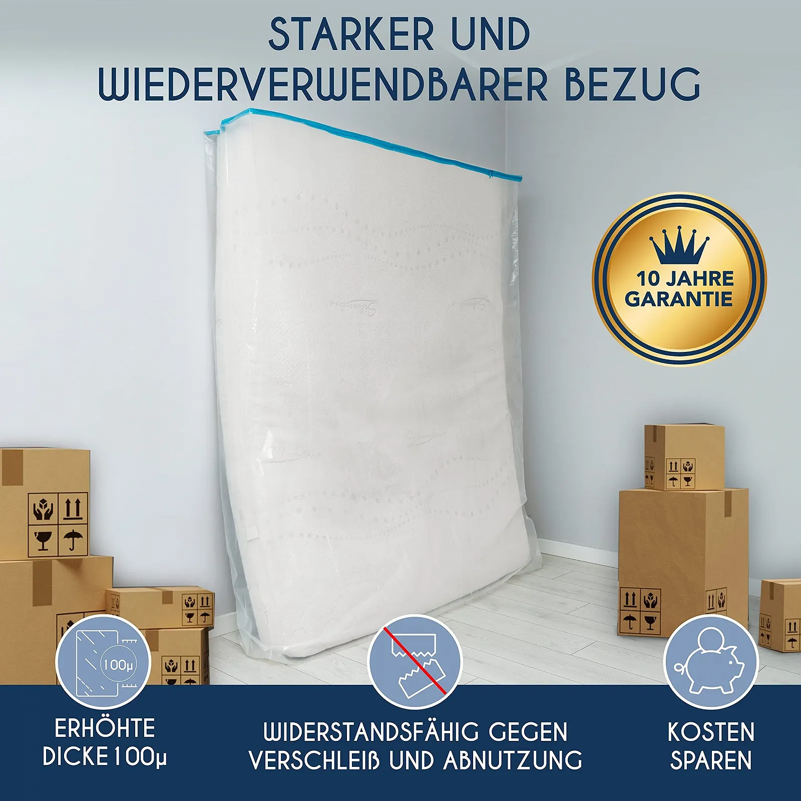 Чехол для матраса пластиковый Dreamzie 100 x 200 см (толщина 30 см) для хранения, переезда, фото №5