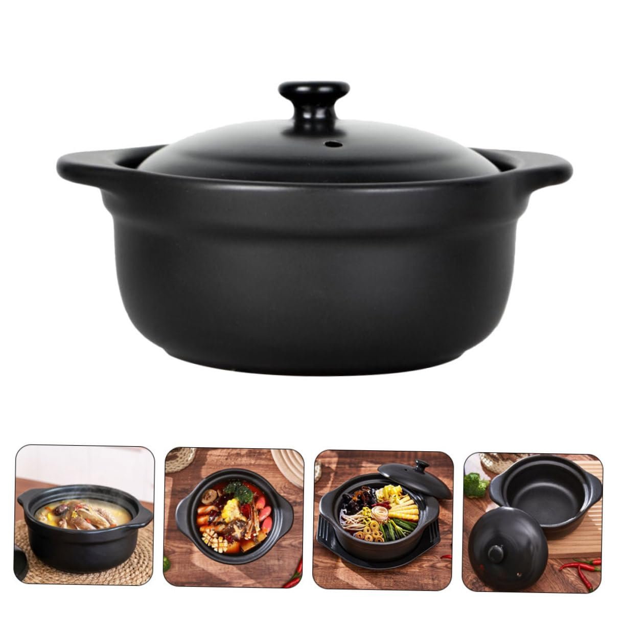 Кастрюля Toyvian керамическая с крышкой и двумя ручками термостойкая для тушения и супов, фото №9