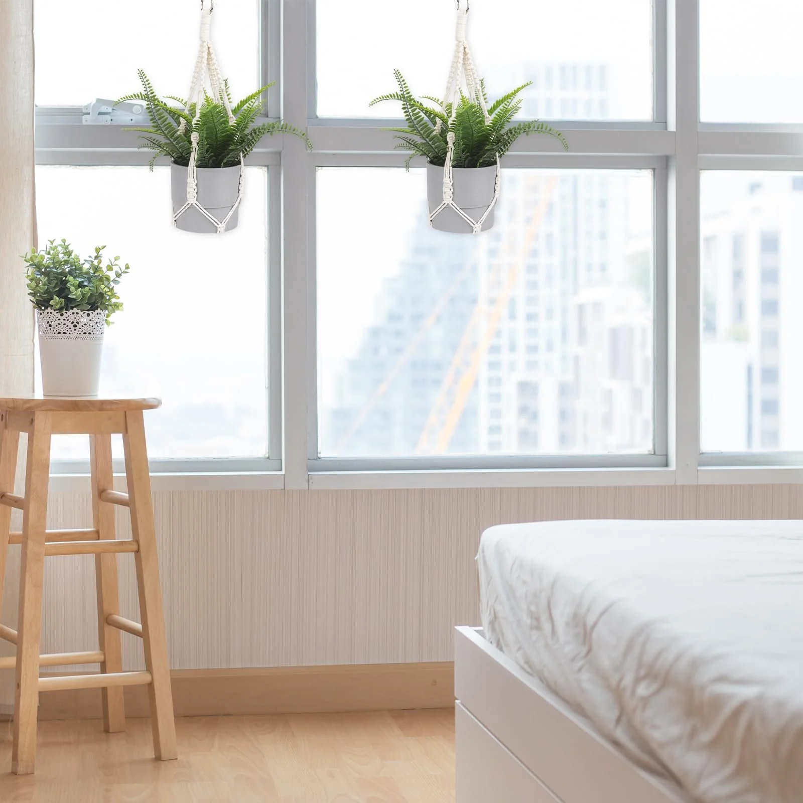 Підвісне кашпо макраме 2 шт. Boho Бавовняний плетений тримач без китиць з металевими кільцями 50 см (20 дюймів) Hydra, фото №5