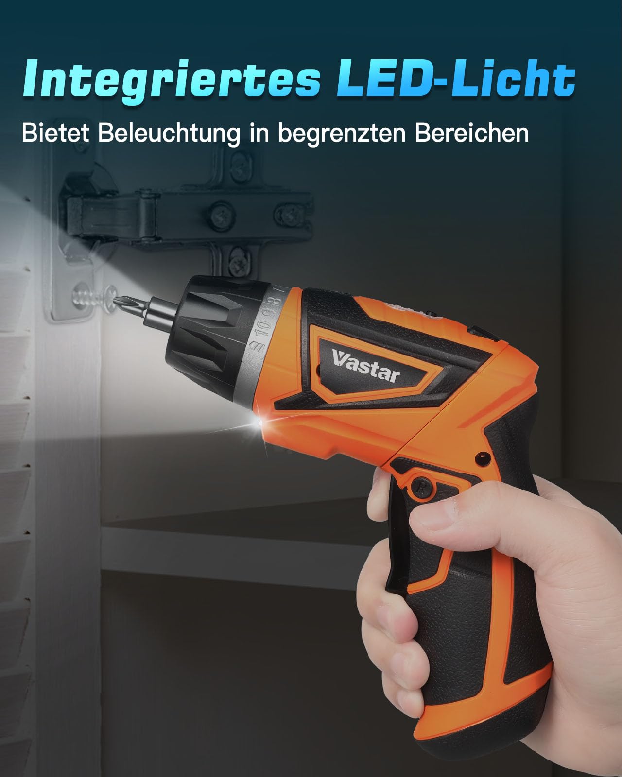 Шуруповерт Vastar 4.2 V Cordless Small Magnetic Mini Electric Battery Set 1500 mAh 220 RPM/10+1 Torque 48 модельных аксессуаров Dual Position Handle LED, фото №7