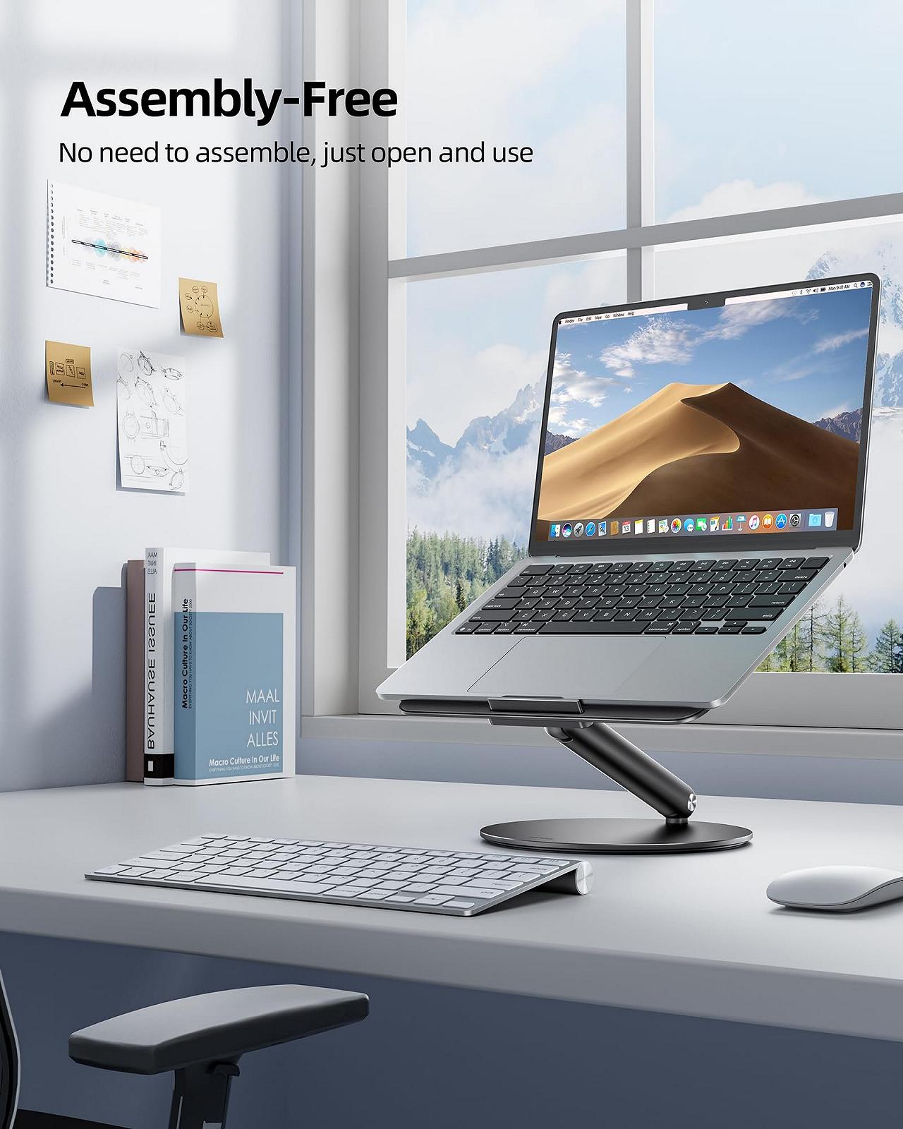 Підставка для ноутбука LULULOOK складана з основою, що обертається на 360 Алюмінієва, регульована, фото №4