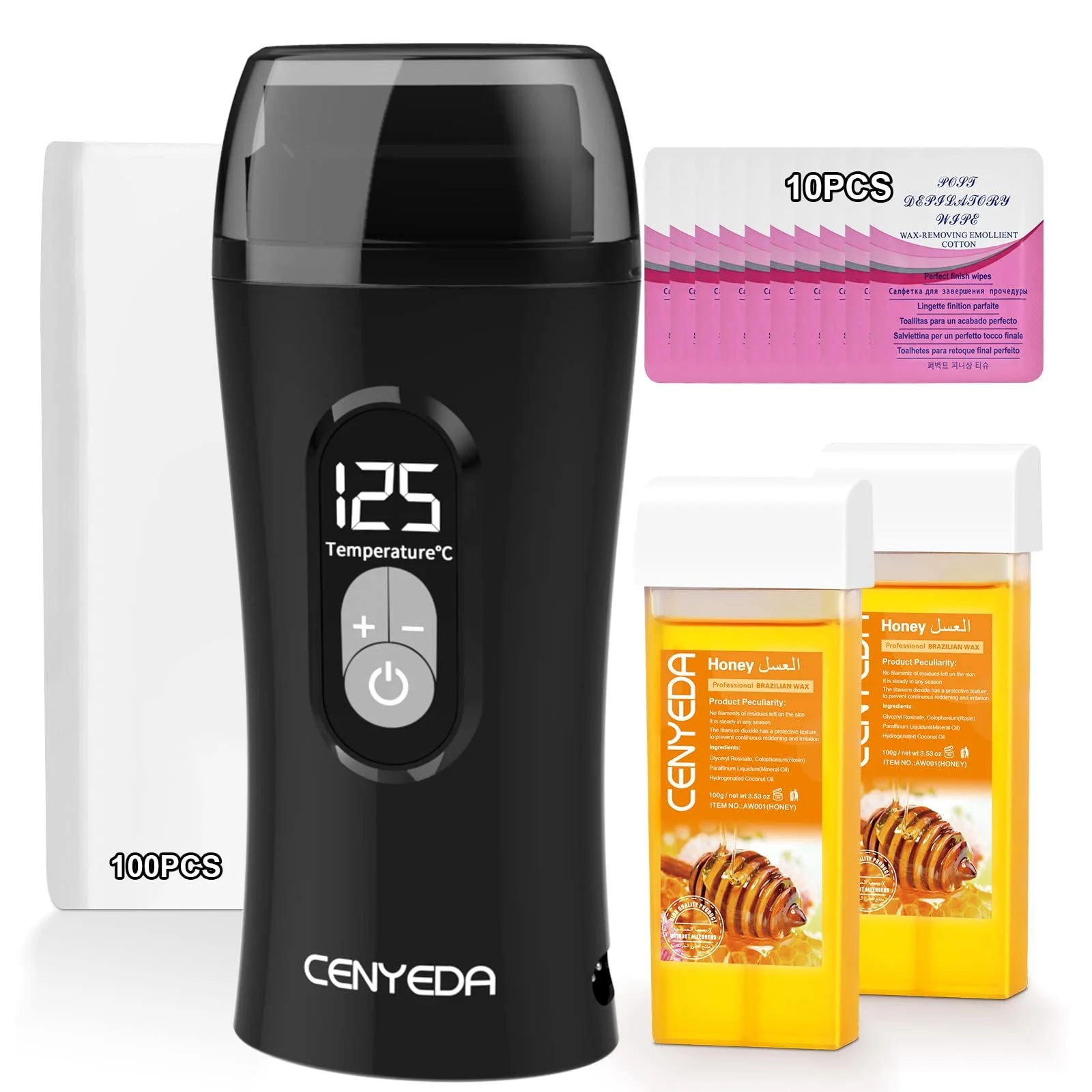Набір для депіляції CENYEDA Digital Roll On Wax Kit цифровий воскоплав з 2 медовими картриджами, 10 оліями та 100 смужками, фото №1