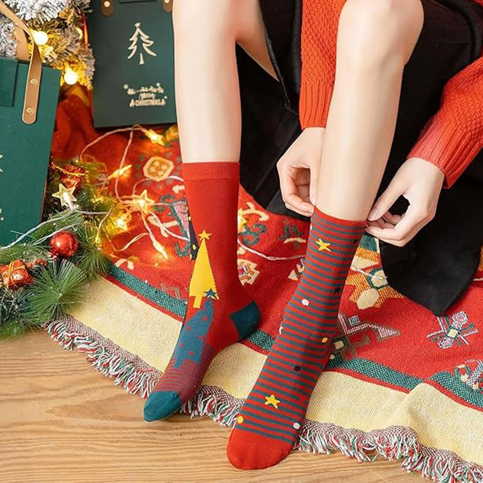 Рождественские носки DeBizz с рождественским мотивом Унисекс Хлопковые носки Разные цвета Один размер, фото №2